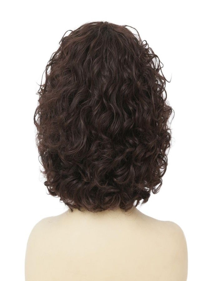 Kaneles Short Brown Curly Wig Womens Bob Wig with Bangs Shoulder Length Naturel Hair Wigs for Daliy Party Halloween Use - Image 5
